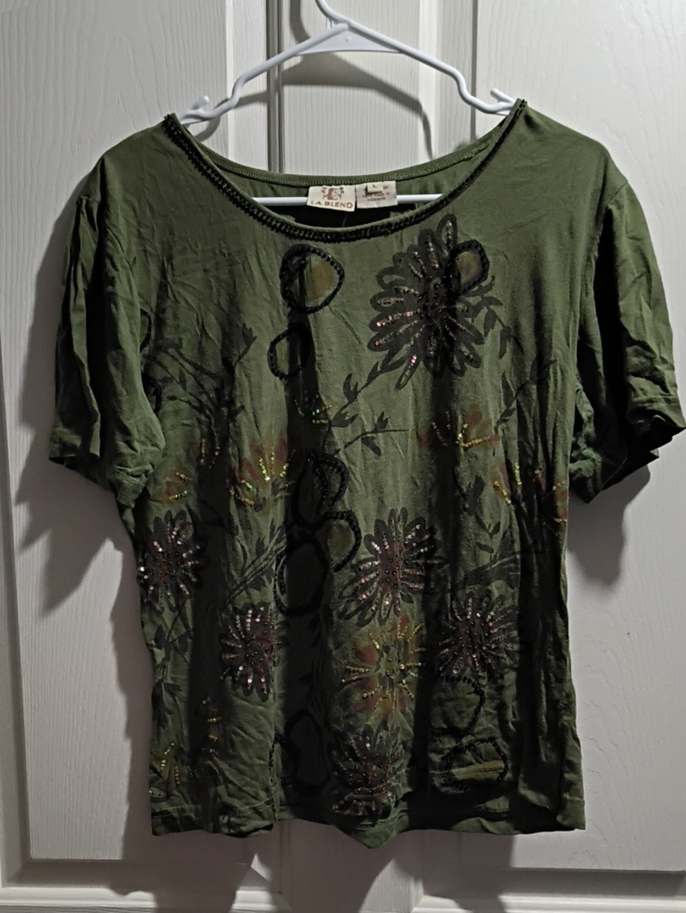 Olive Green Short Sleeve Floral Tee